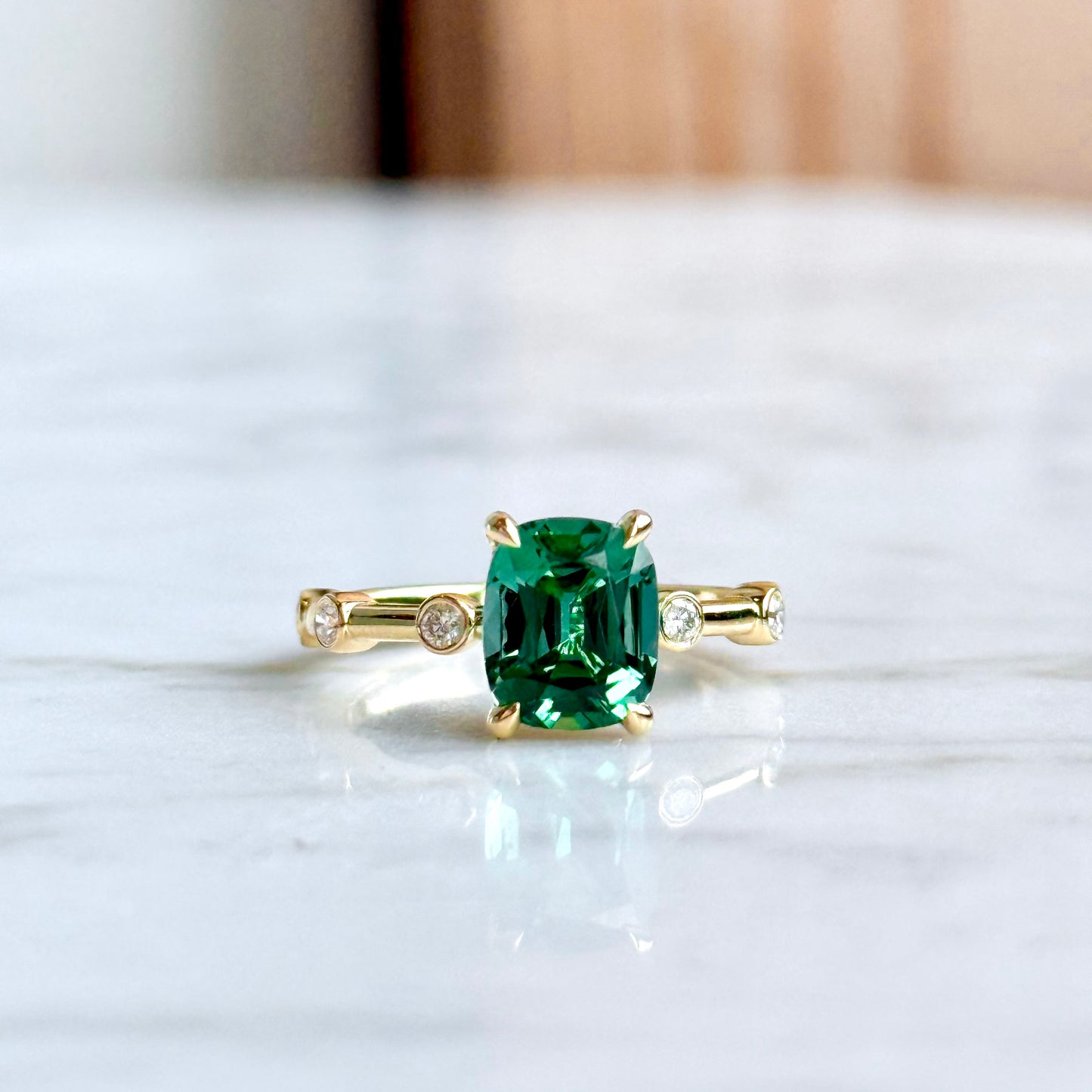 14K Yellow Gold Tourmaline and Diamond Ring