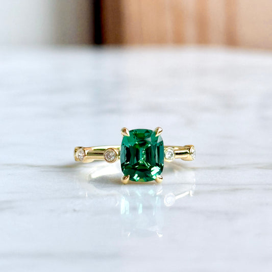 14K Yellow Gold Tourmaline and Diamond Ring