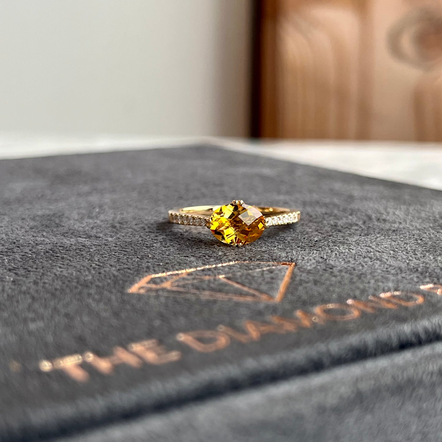 14K Yellow Gold Cetrine and Diamond Ring