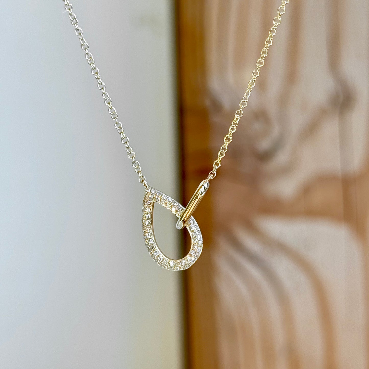 14K Yellow Gold Pave Pear Shape Link Necklace