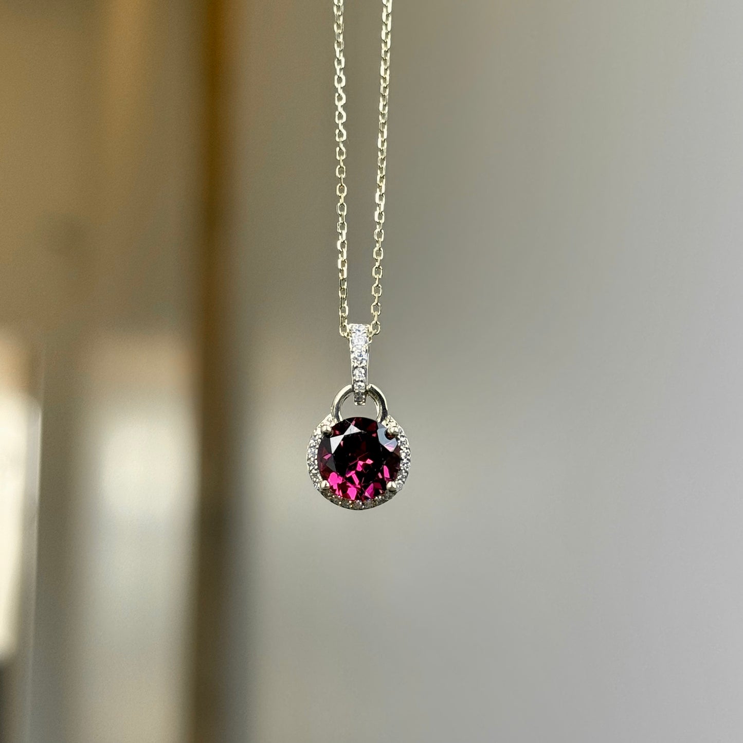 14K Yellow Gold Rhodolite Garnet and Diamond Necklace