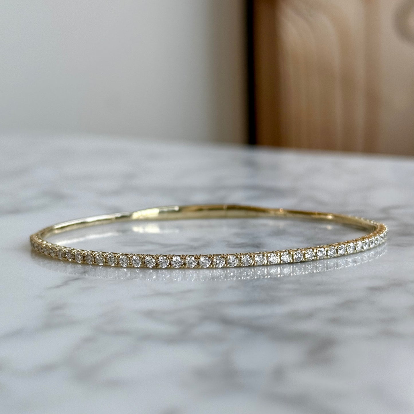 14K Yellow Gold Flexible Diamond Bangle Bracelet