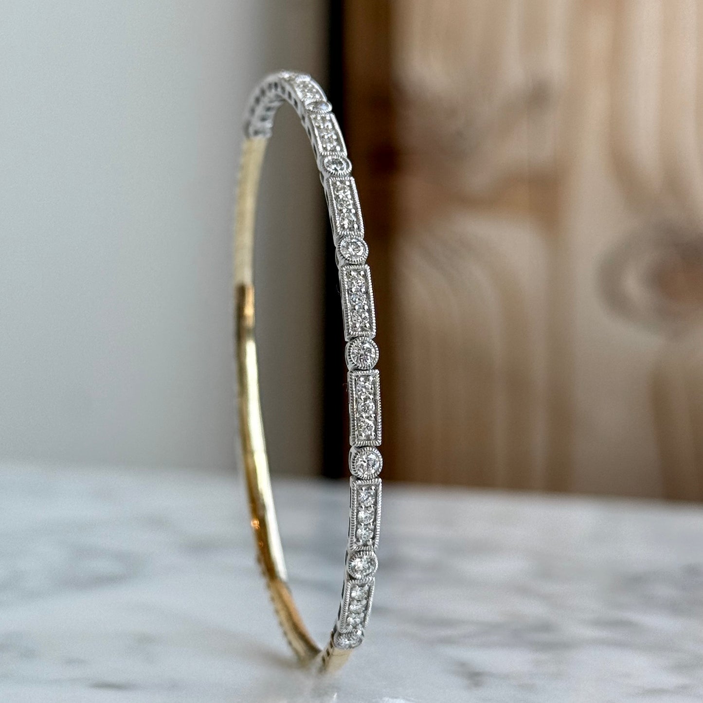 14K Yellow and White Gold Vintage Inspired Flexible Bangle Bracelet
