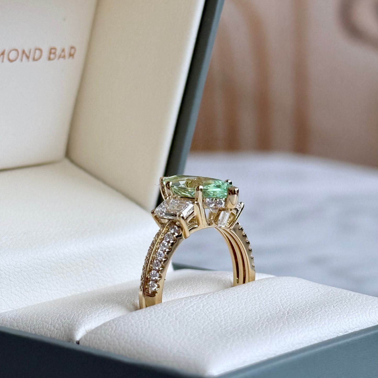 14K Yellow Gold  Marquise Tsavorite Garnet and Diamond Ring