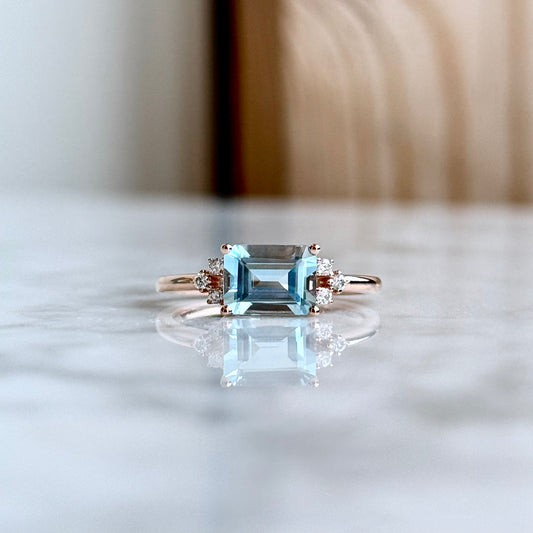 14K Rose Gold Sky Blue Topaz and Diamond Ring