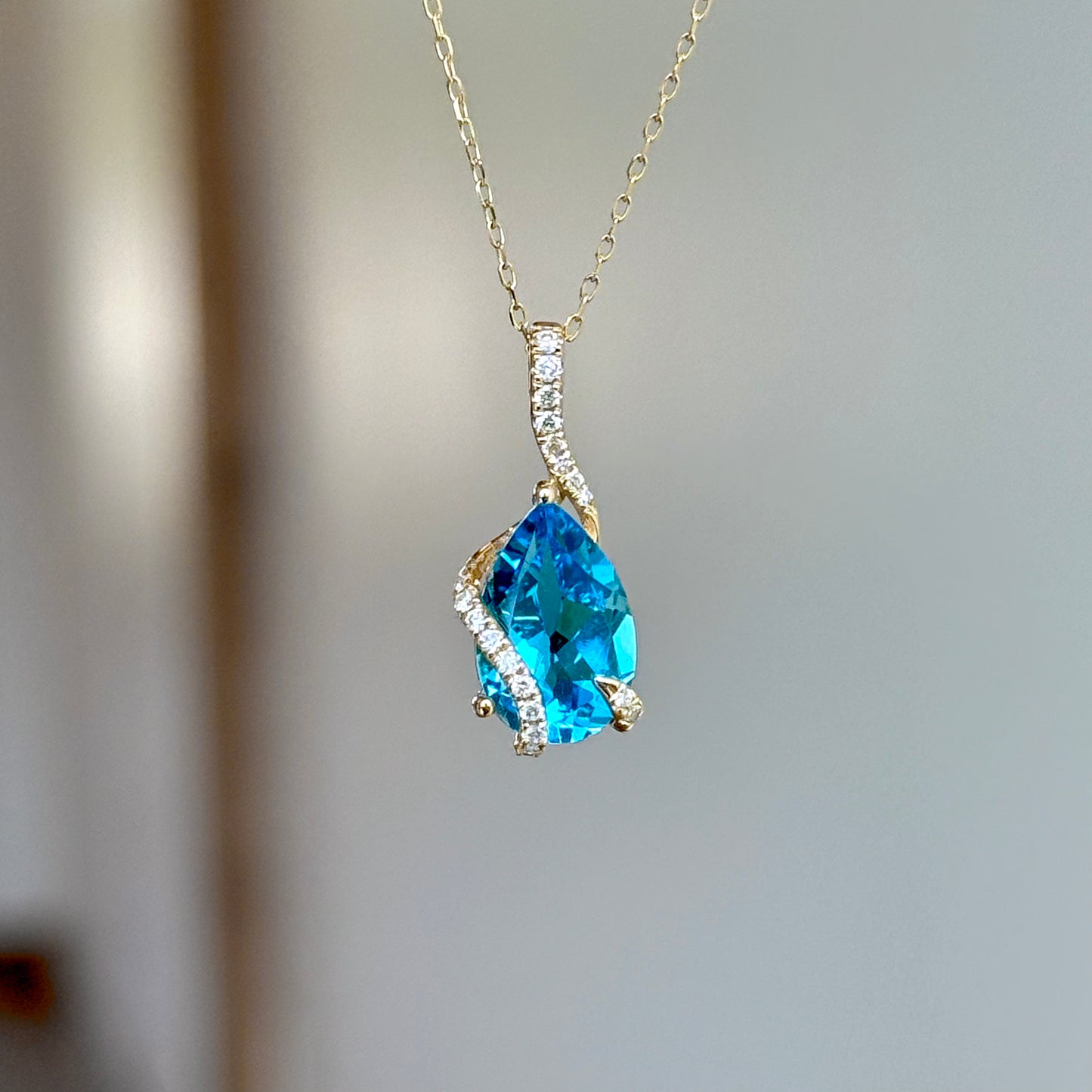 14K Yellow Gold Topaz and Diamond Necklace