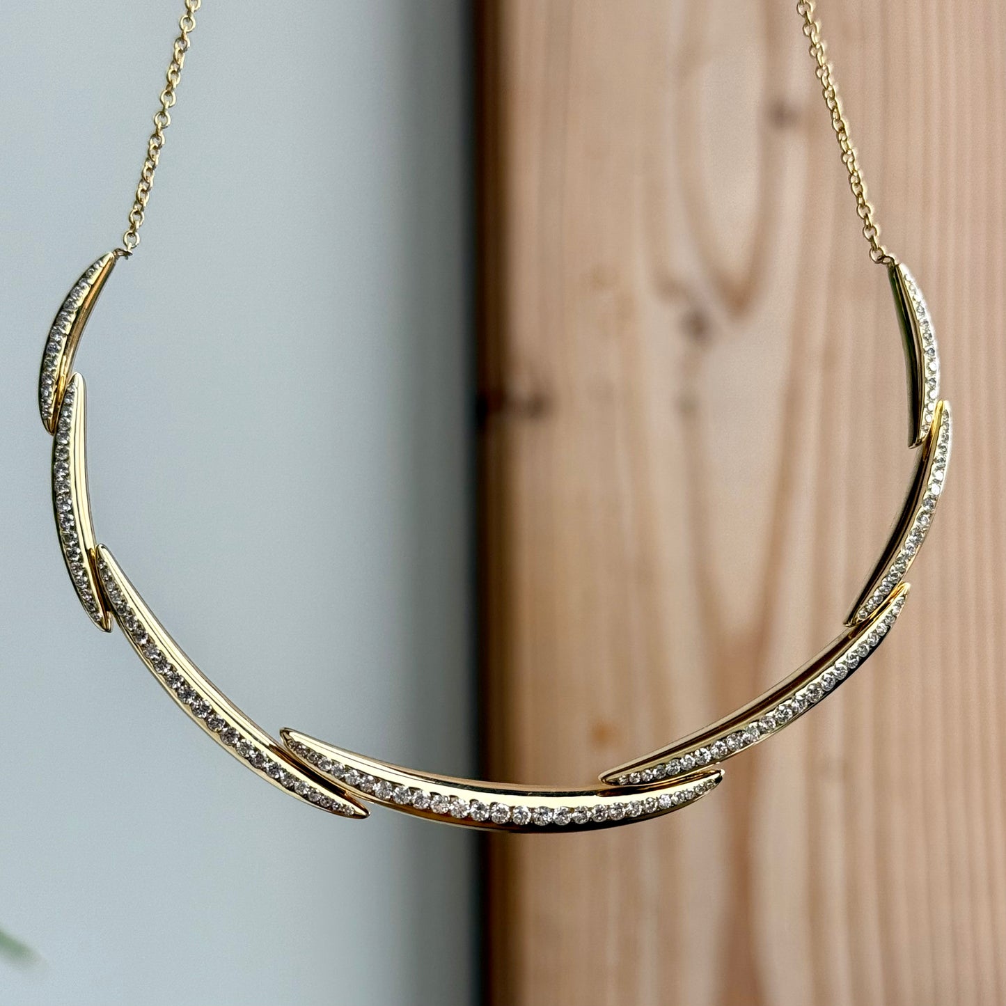 14K Yellow Gold "Flame River" Diamond Riviera Necklace