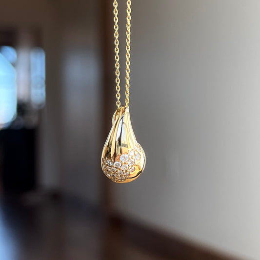 14K Yellow Gold Scattered Diamond Tear Drop Pendant