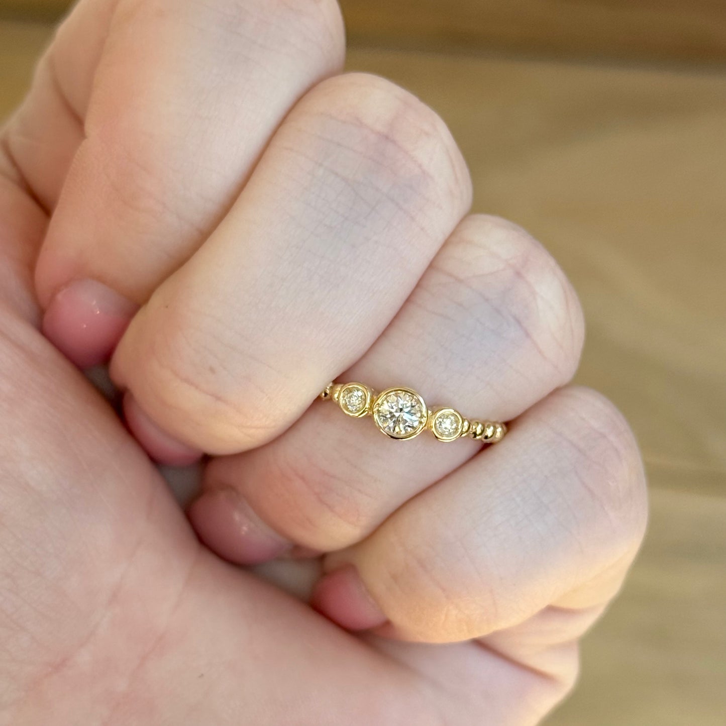 14K Yellow Gold Three Stone Bezel Ring
