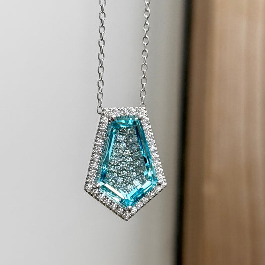 14K White Gold  Aquamarine and Diamond "Lumineve" Necklace