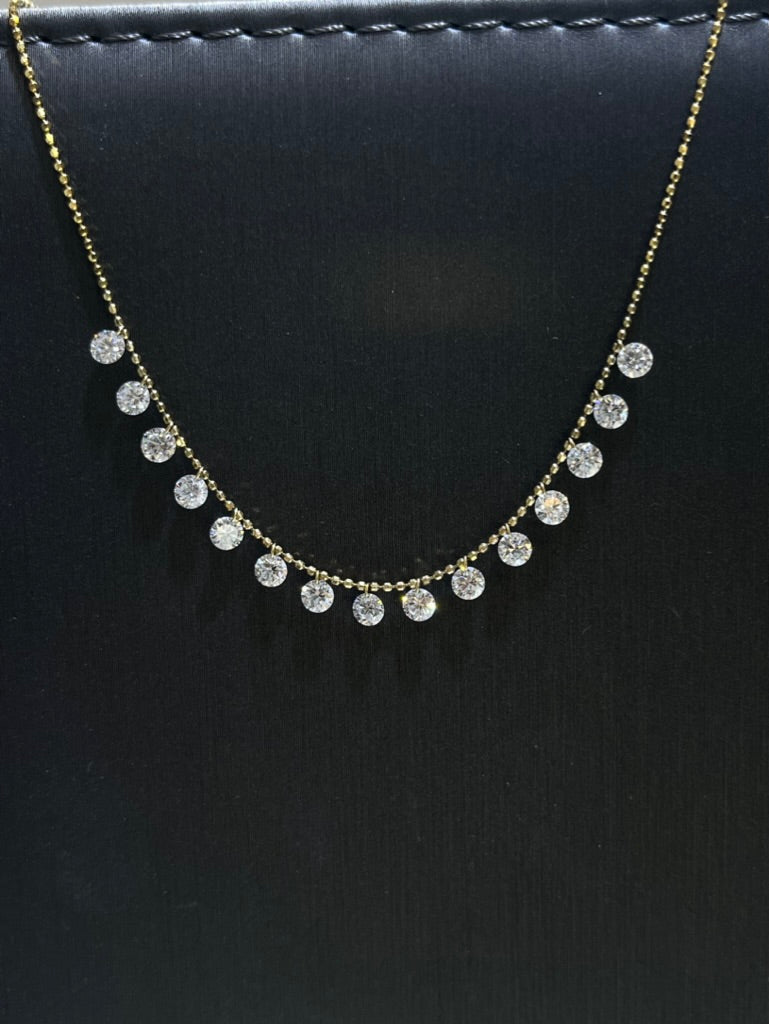 14K yellow gold floating diamond "shaker" necklace