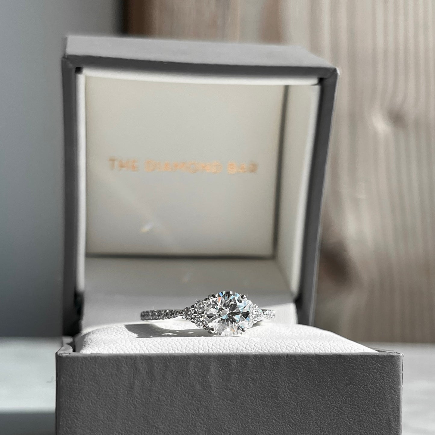 14K White Gold Three Stone Inspired Round Brilliant Engagement Ring