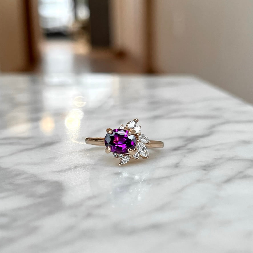 14K Rose Gold Natural Purple Garnet and Diamond Accented  Ring