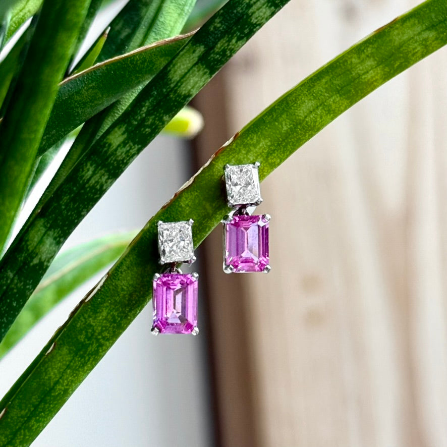 Platinum Sapphire and Diamond Dangle Stud Earrings