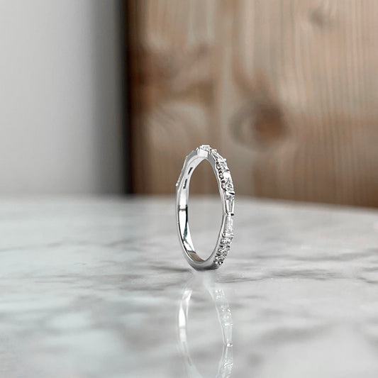 14K Baguette and Round Diamond Stackable Wedding Band