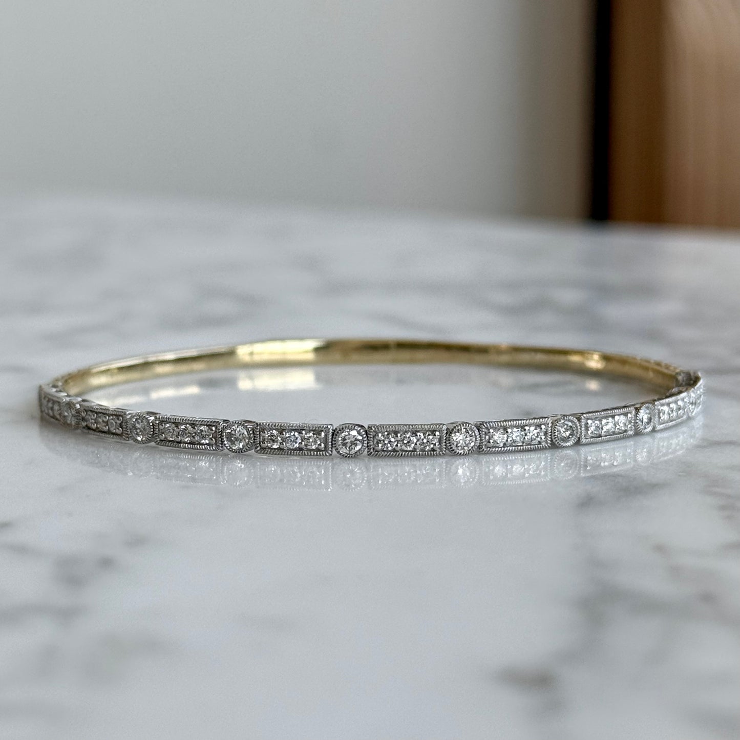 14K Yellow and White Gold Vintage Inspired Flexible Bangle Bracelet