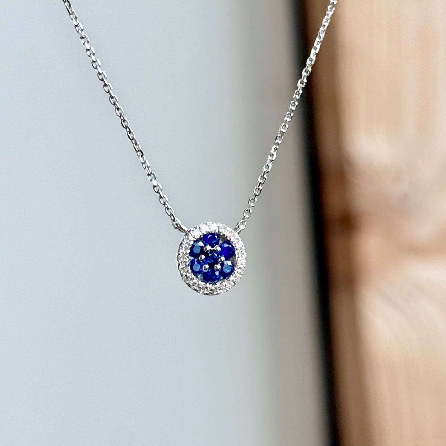 14K Yellow Gold Precious Gemstone and Diamond Halo Necklace