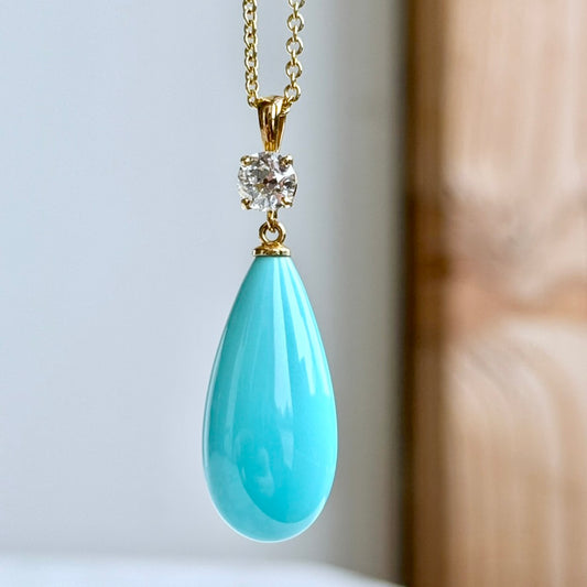 18K Yellow Gold Turquoise and Diamond Necklace