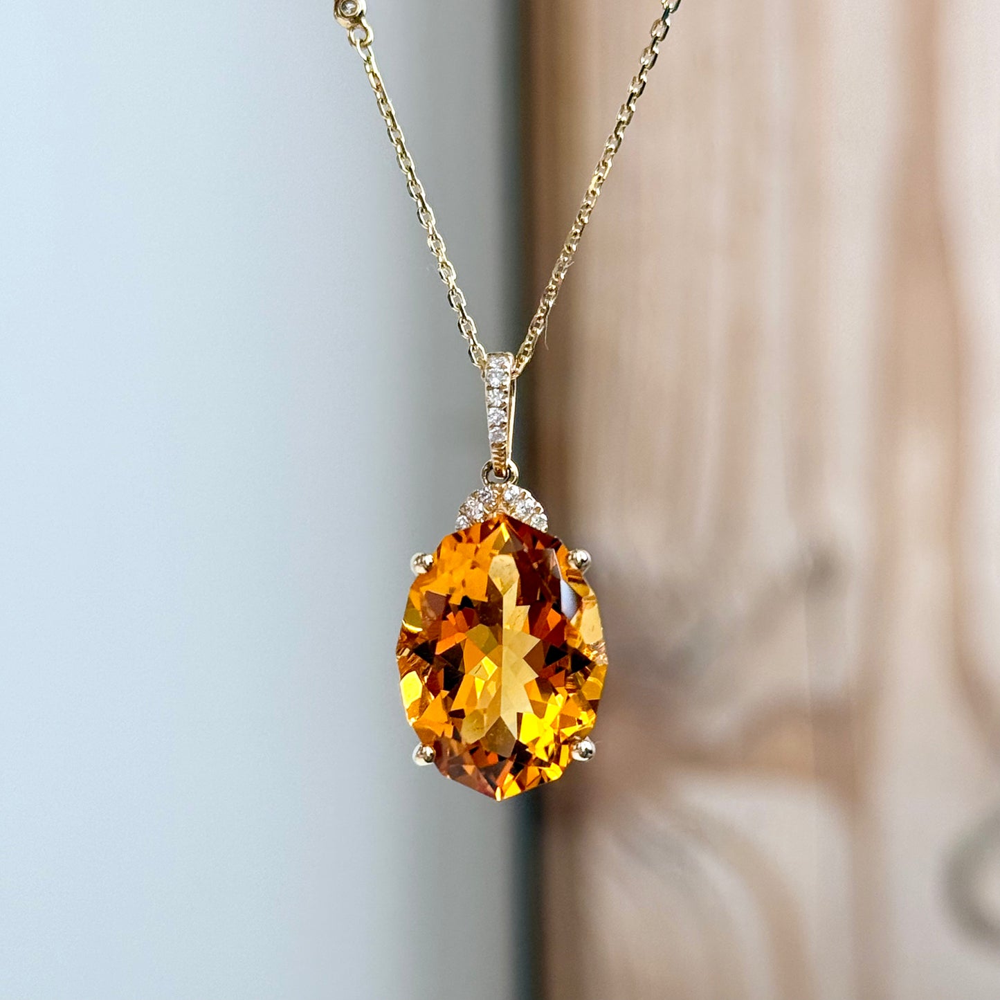 14K Yellow Gold Mixed Oval Cut Citrine and Diamond Necklace
