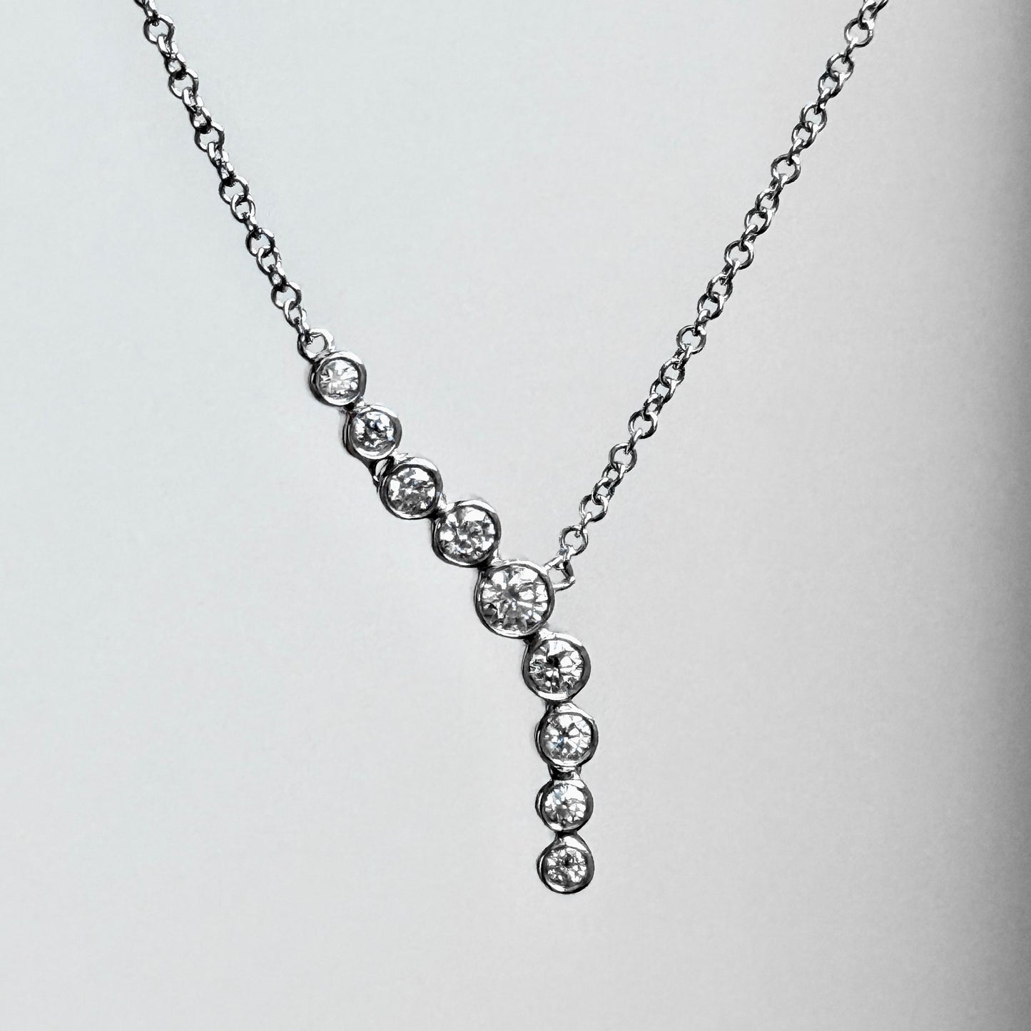 14K White Gold Diamond Bezel Lariat Necklace