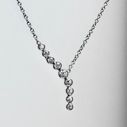 14K White Gold Diamond Bezel Lariat Necklace