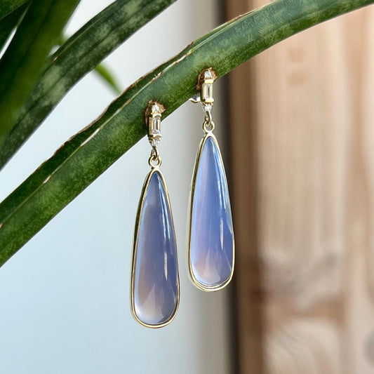 14K Yellow Gold Chalcedony and Diamond Earrings