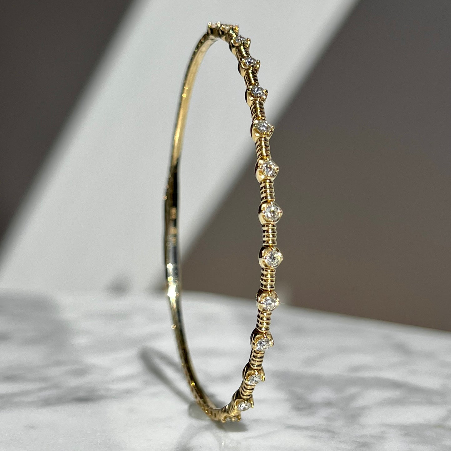 14K Yellow Gold Diamond Flexiable Bangle Bracelet