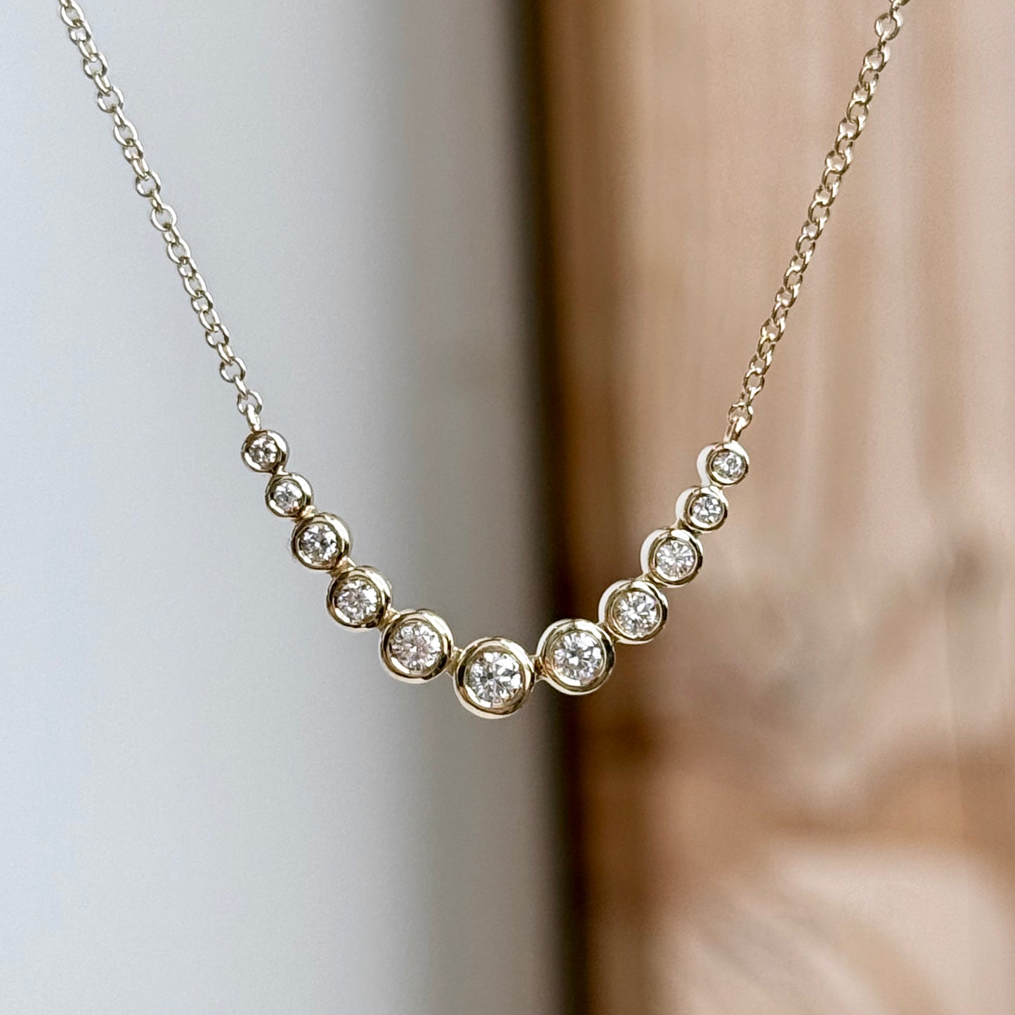 14K Yellow Gold Graduated Bezel Diamond Bar Necklace
