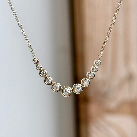 14K Yellow Gold Graduated Bezel Diamond Bar Necklace