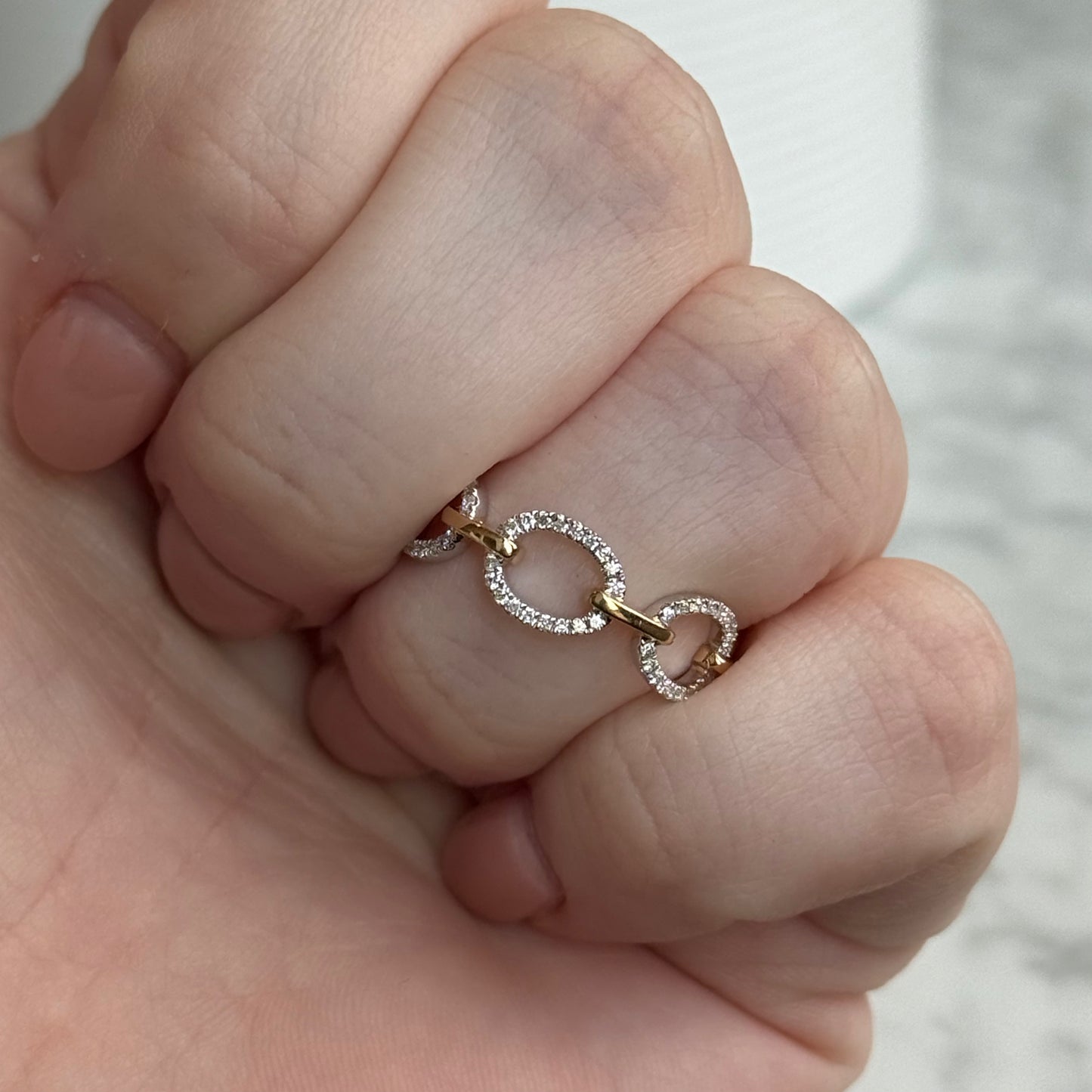 14K Yellow Gold Oval Diamond Link Ring