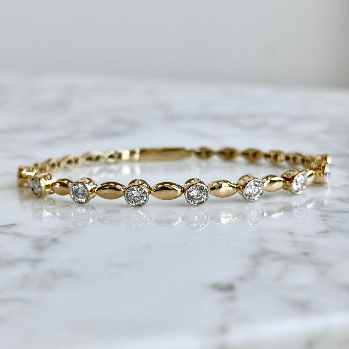 14K Yellow Gold Diamond Flexible Bangle Bracelet 1.32CTW