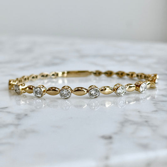 14K Yellow Gold Diamond Flexible Bangle Bracelet 1.32CTW