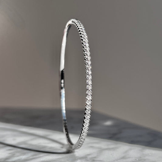 14K White Gold "Braided" Diamond Flexible Bangle Bracelet