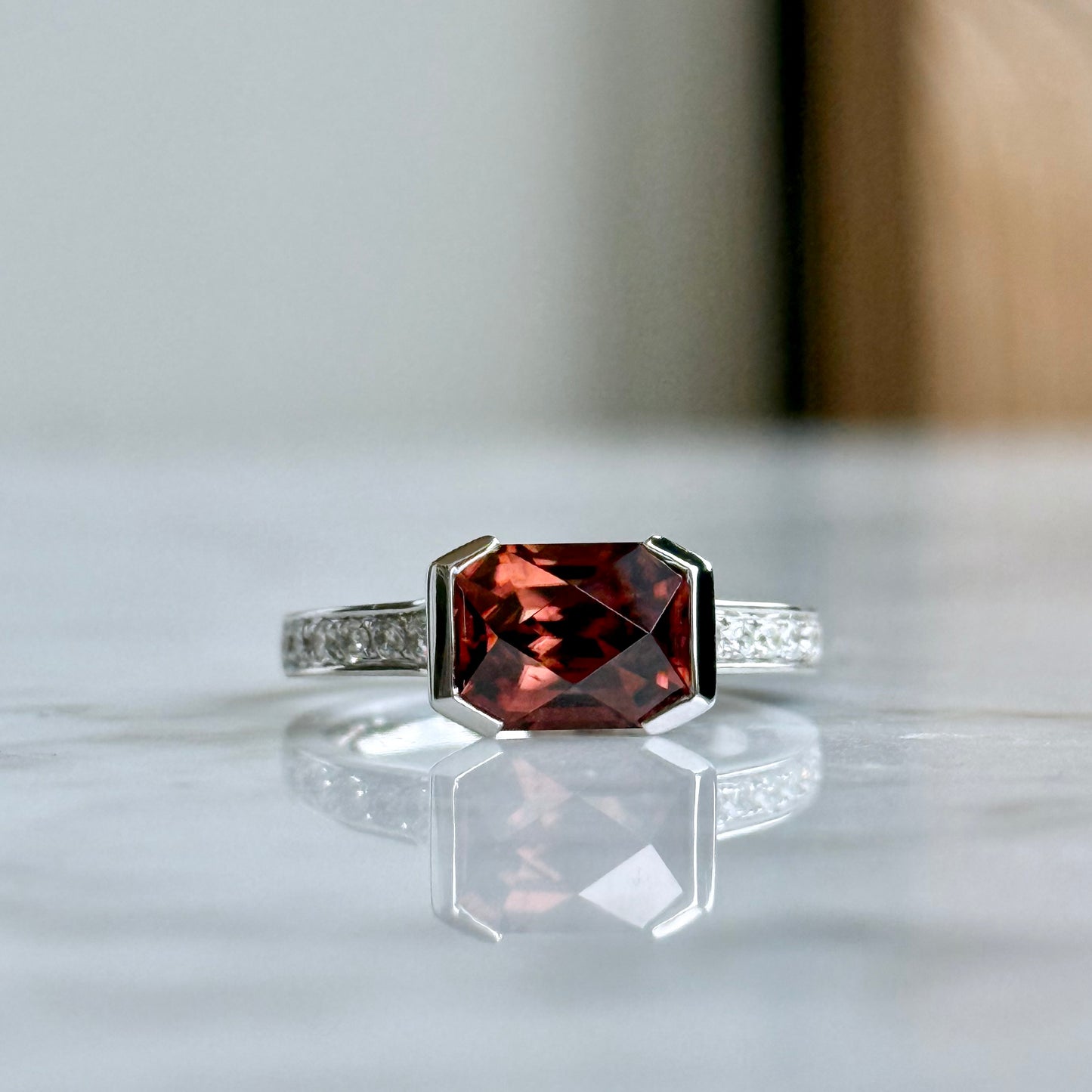 14K White Gold Zircon and Diamond Ring