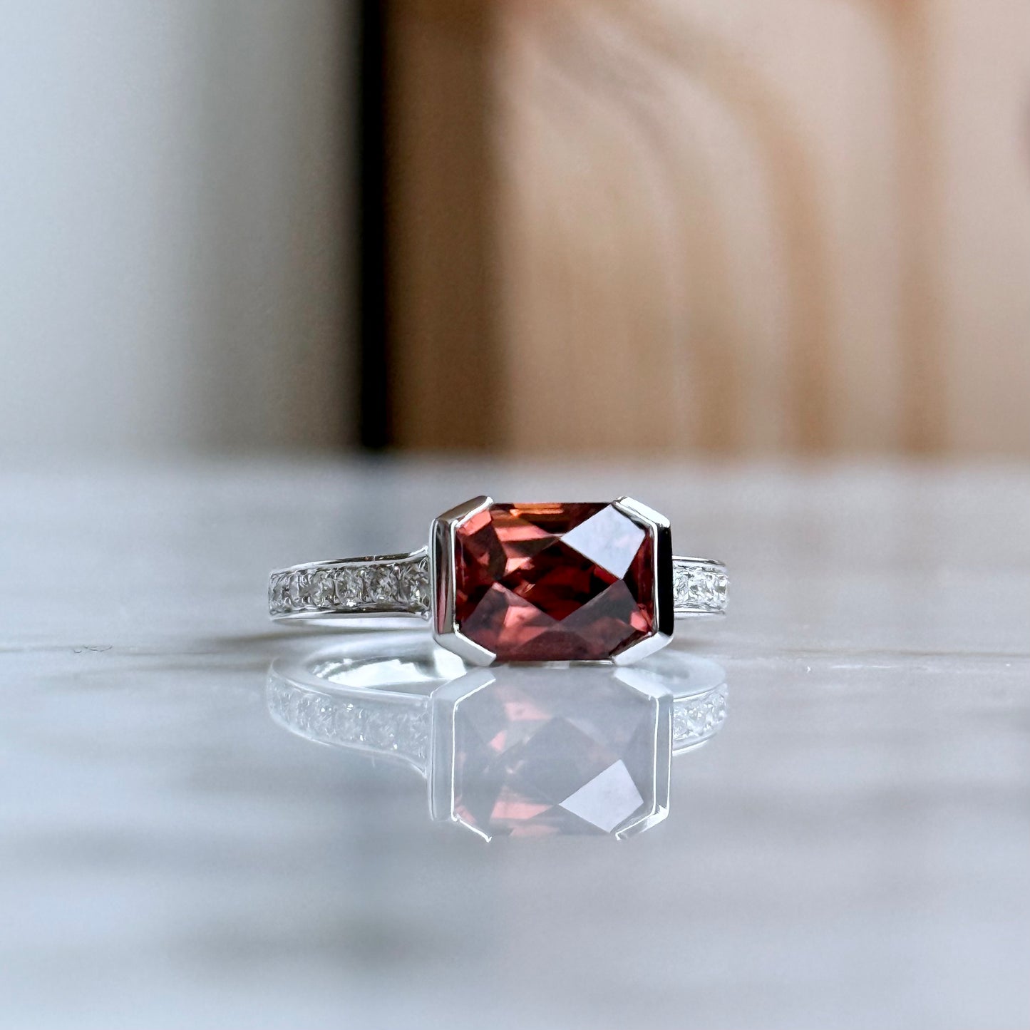14K White Gold Zircon and Diamond Ring