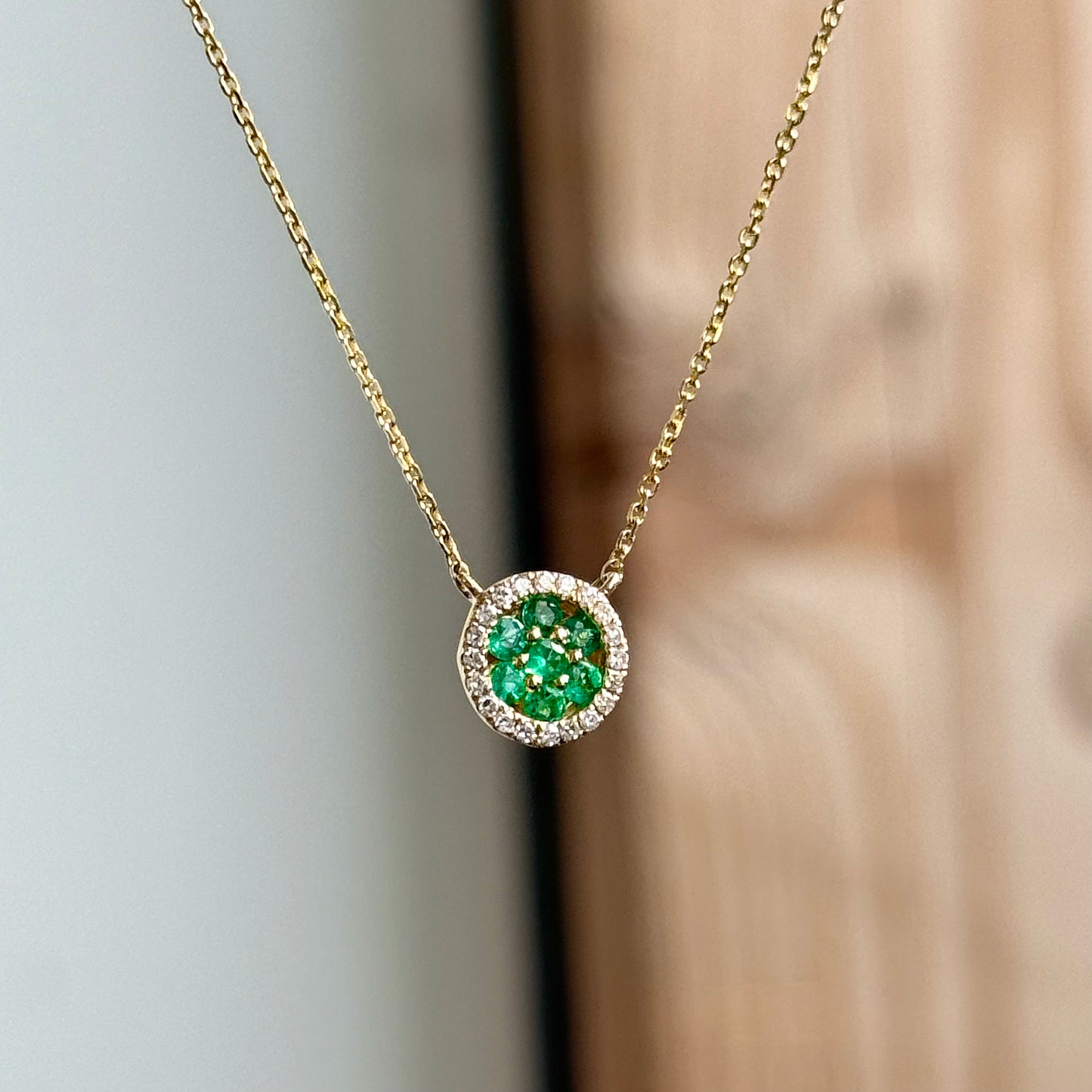 14K Yellow Gold Precious Gemstone and Diamond Halo Necklace