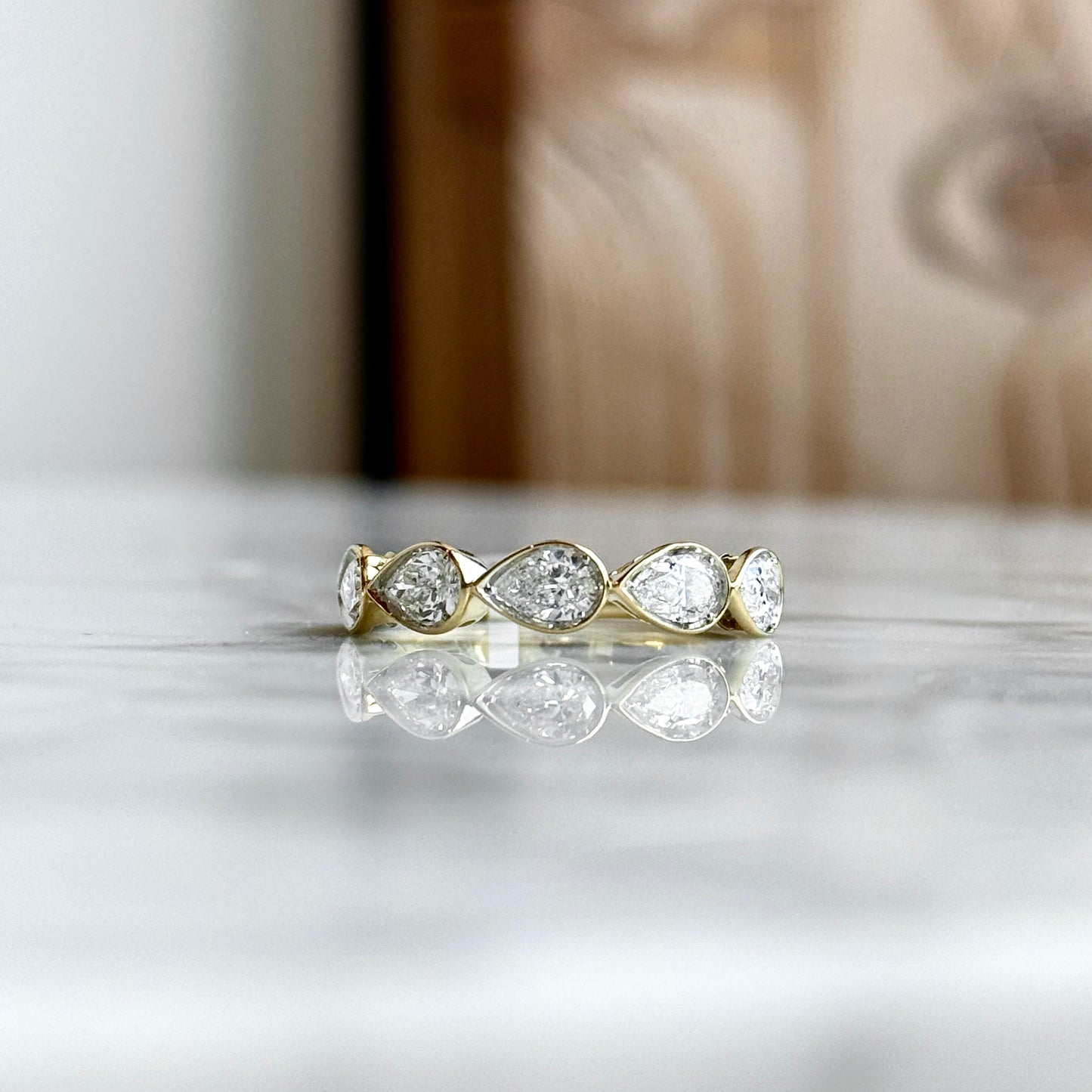 14K Yellow Gold Bezel East/West Pear Shape Diamond Band 1.22CTW
