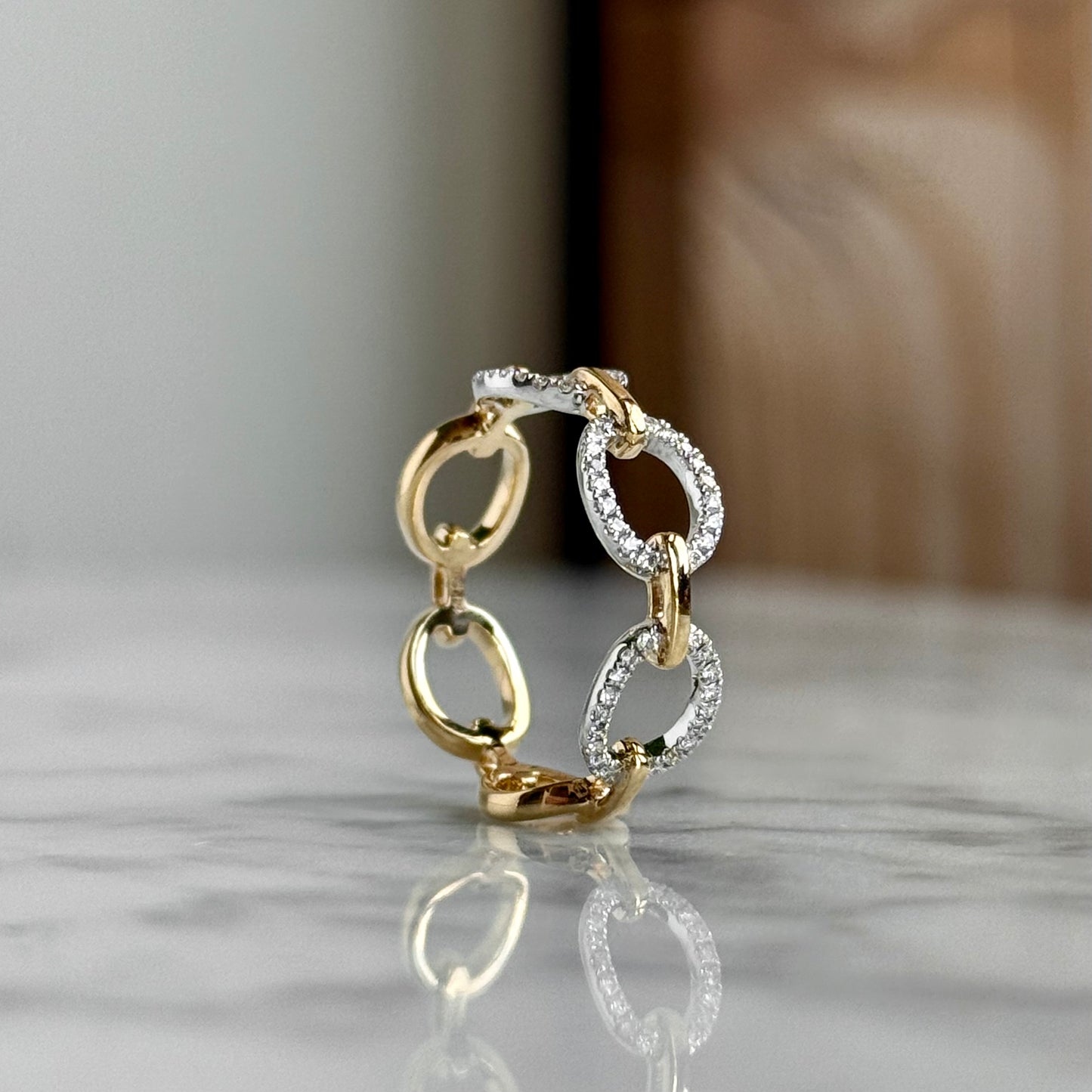 14K Yellow Gold Oval Diamond Link Ring