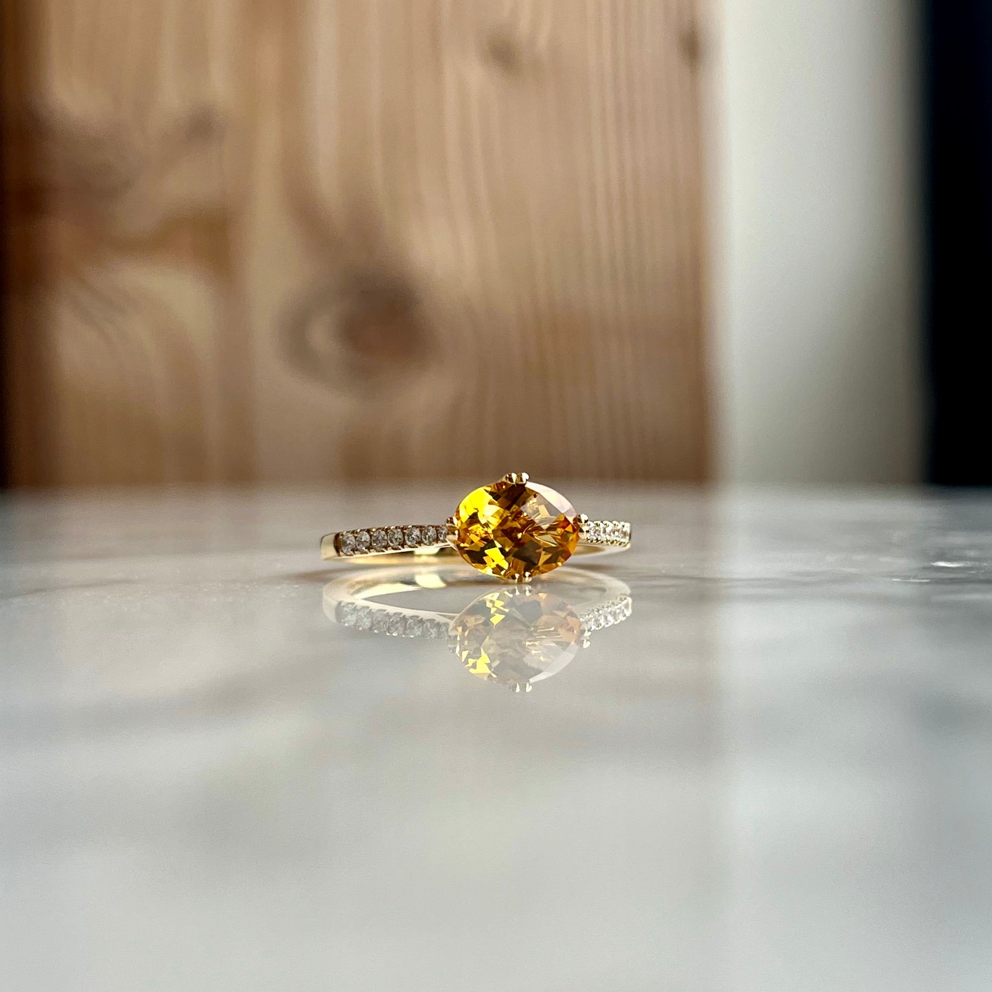 14K Yellow Gold Cetrine and Diamond Ring