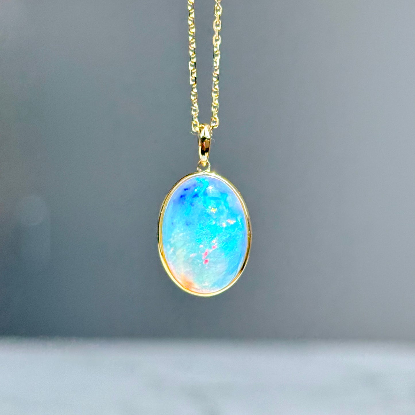 14K Yellow Gold Ehiopian Opal Bezel Necklace