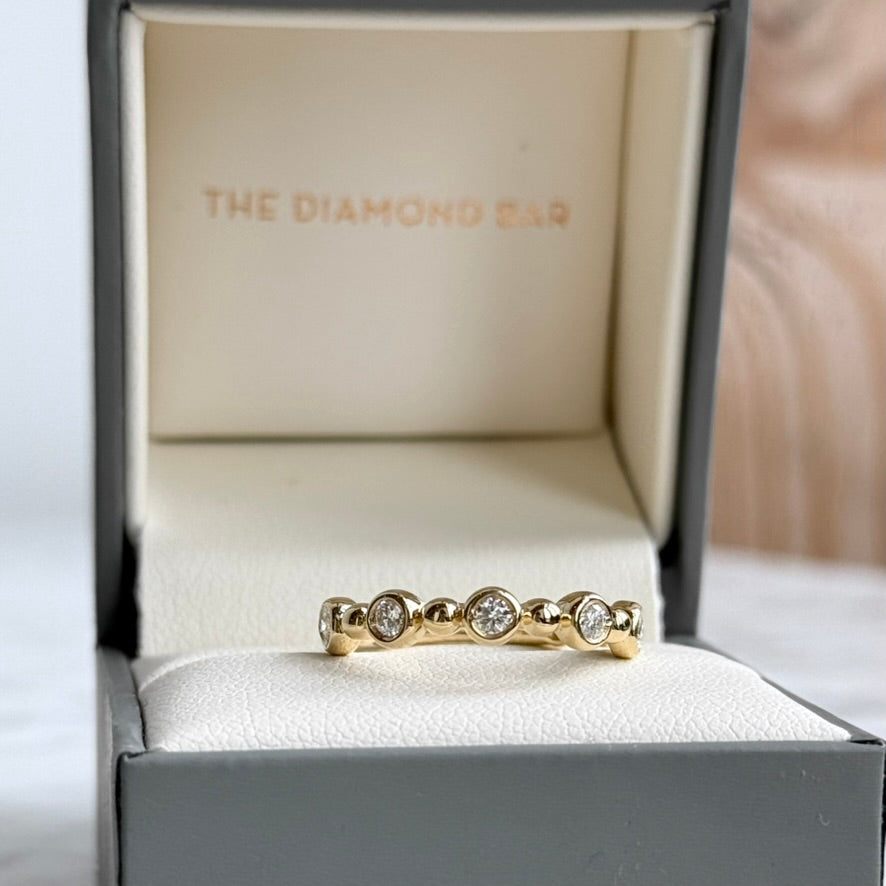 14K Yellow Gold Bezel Diamond and Bead Stackable band