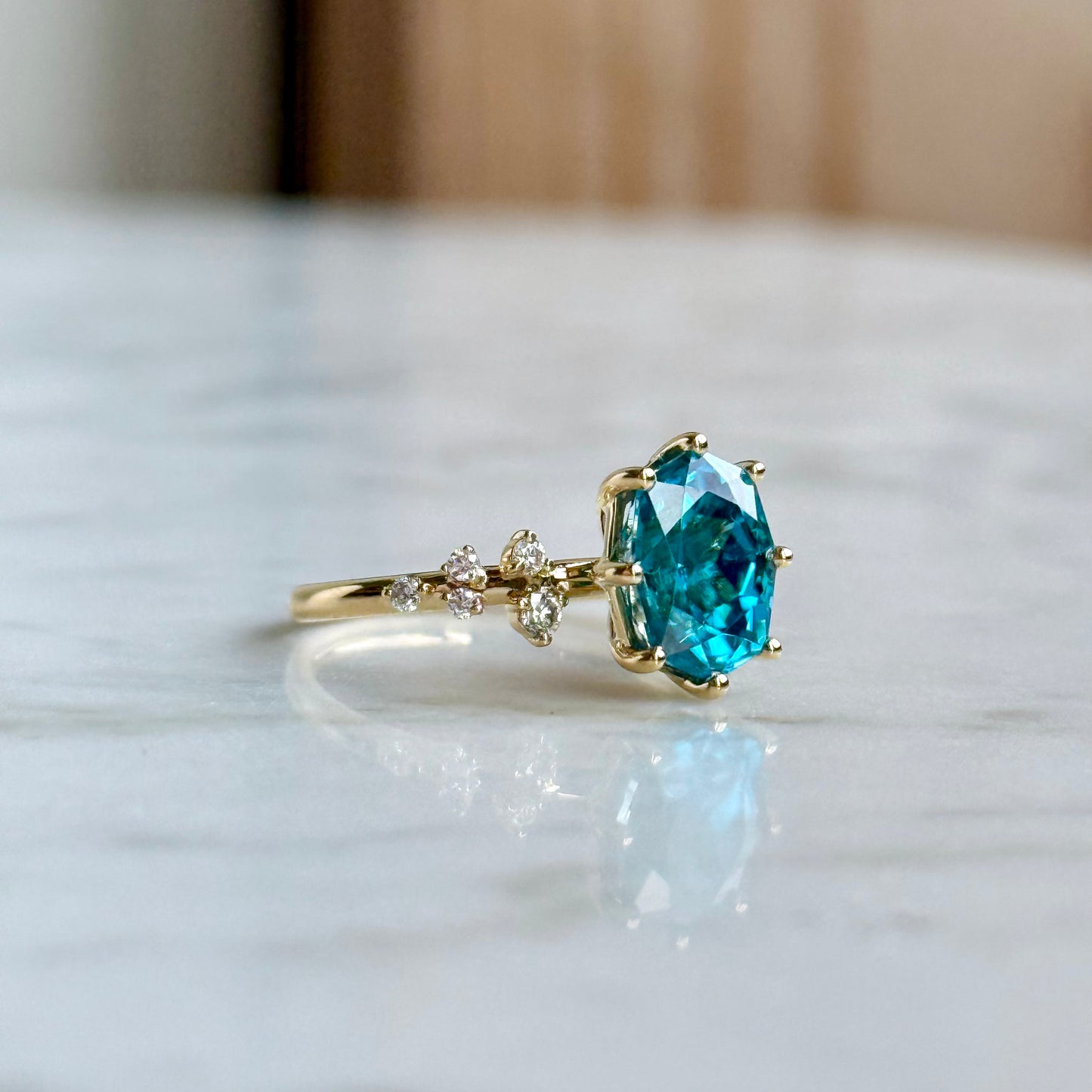 14K Yellow Gold Zircon and Diamond Ring