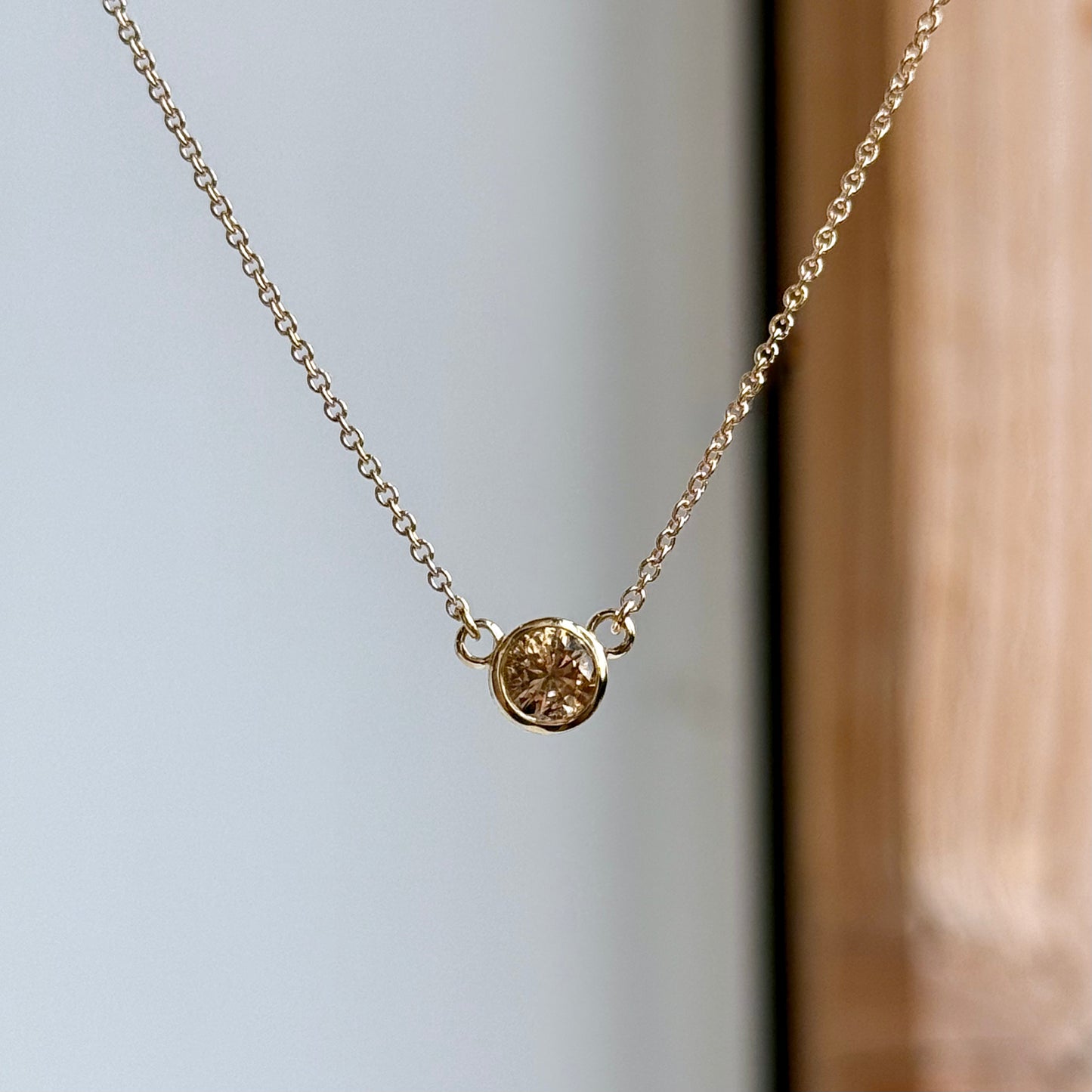 14K Yellow Gold Natural Colored Diamond Solitaire Necklace