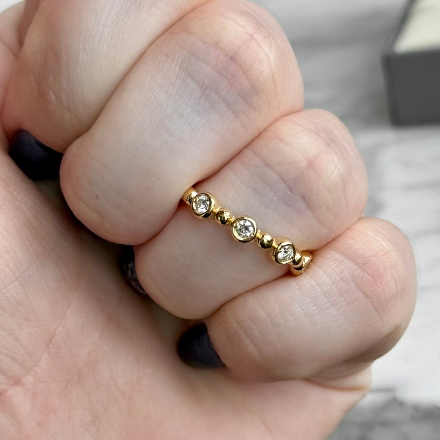 14K Yellow Gold Bezel Diamond and Bead Stackable band