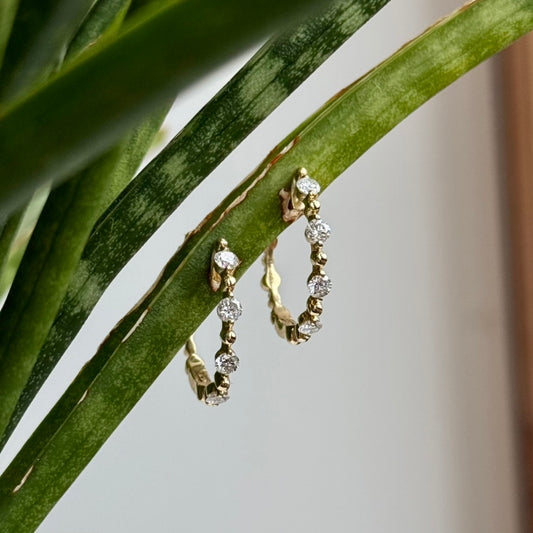 14K Yellow Gold Single Prong Diamond Huggie Hoop Earrings