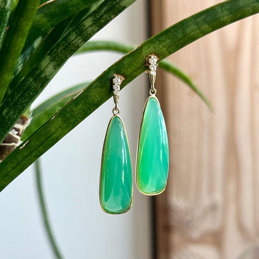 14K Yelloe Gold Chalcedony and Diamond Earring 07/100CTW