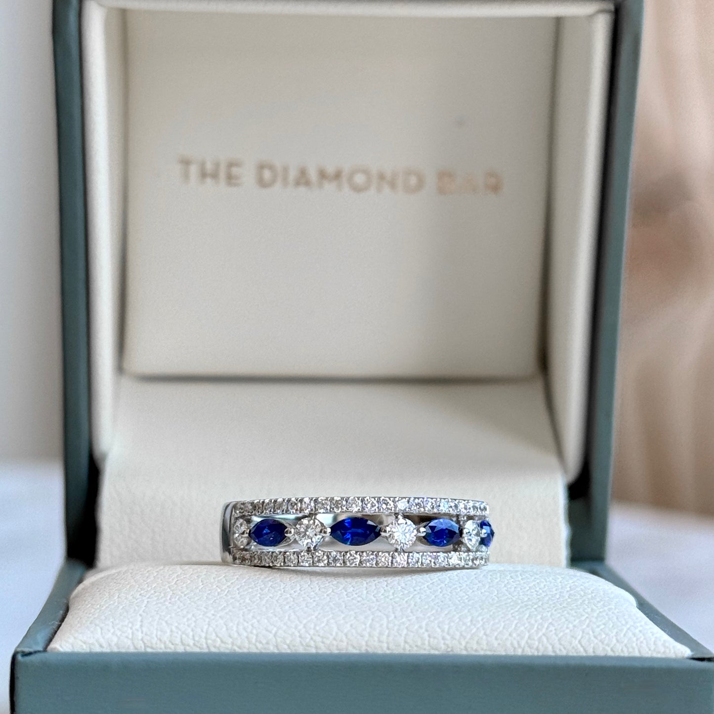 18K White Gold Sapphire and Diamond Triple Row Band