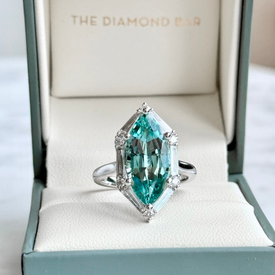 14K White Gold Aquamarine and Diamond Halo Ring