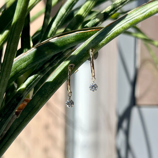 14K Gold Floating Diamond Half Huggie Earrings