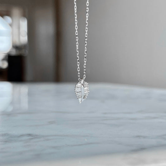 18K White Gold Tapered Baguette Leaf Necklace